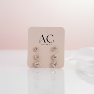 Trio de Brincos Coração Cravejado – Banhado a Ouro 18k