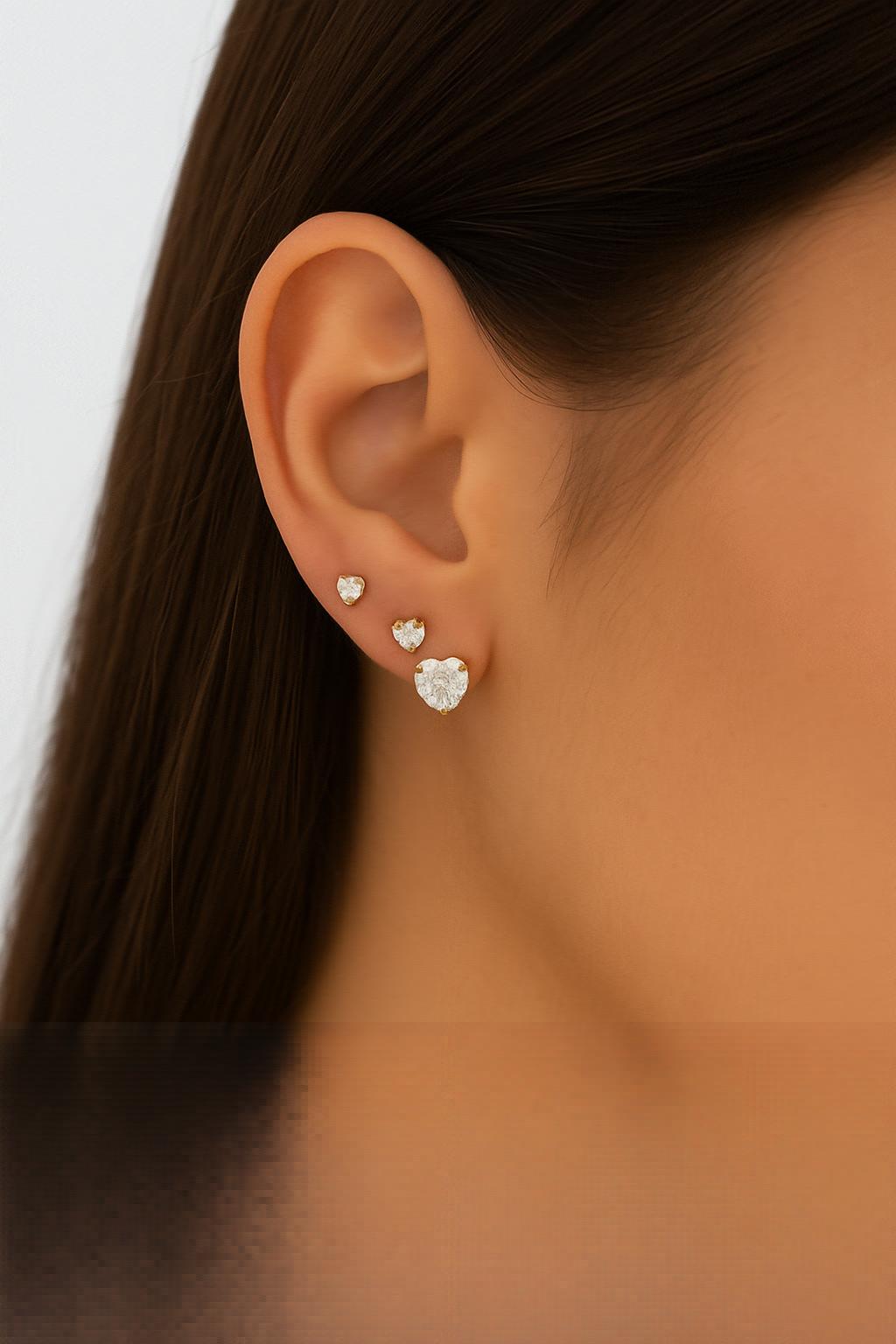 Trio de Brincos Coração Cravejado – Banhado a Ouro 18k - Imagem 4