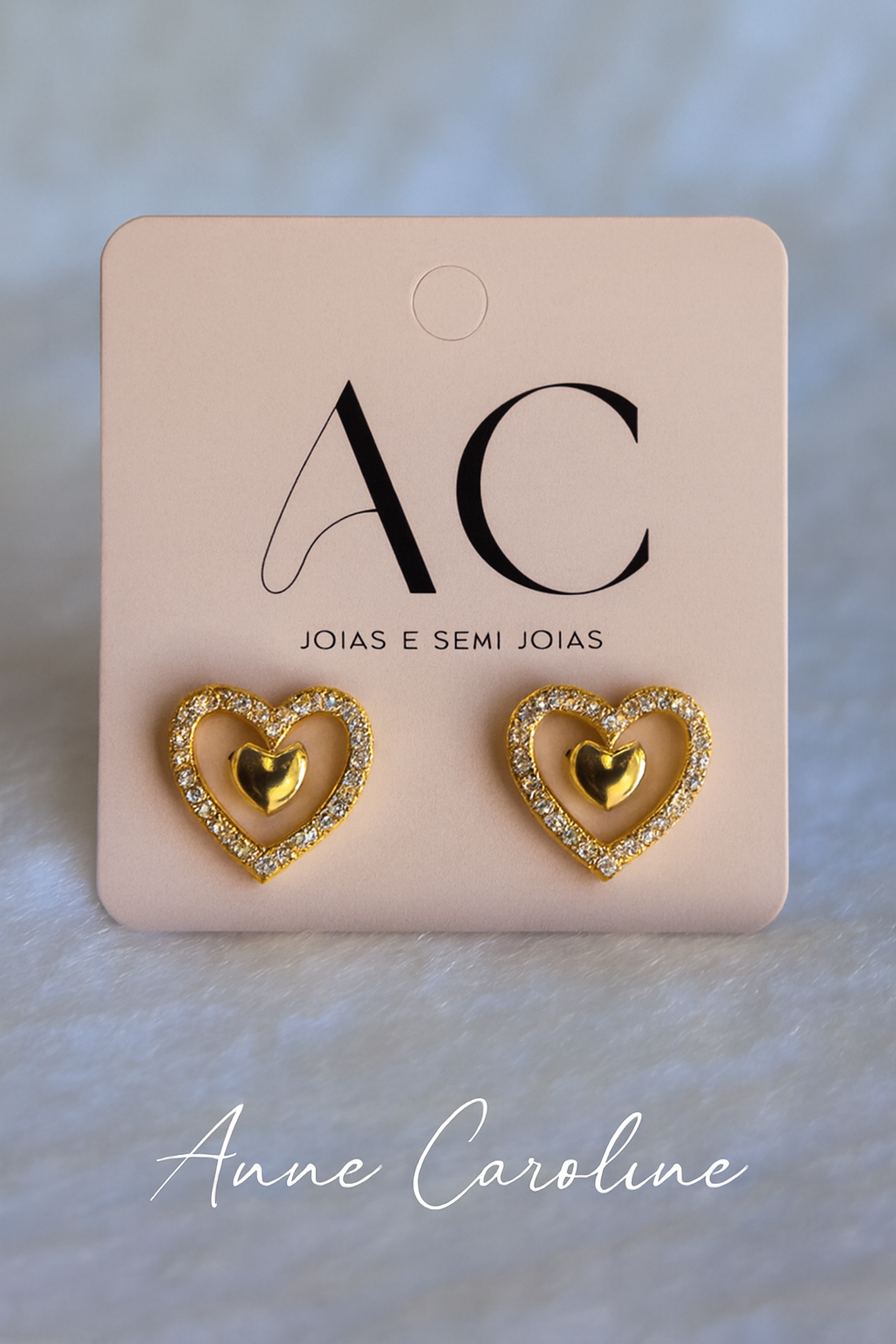 💛 Brinco De Coração Cravejado Com Zircônio