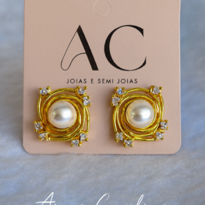 💎Brinco Pérola com Zircônia