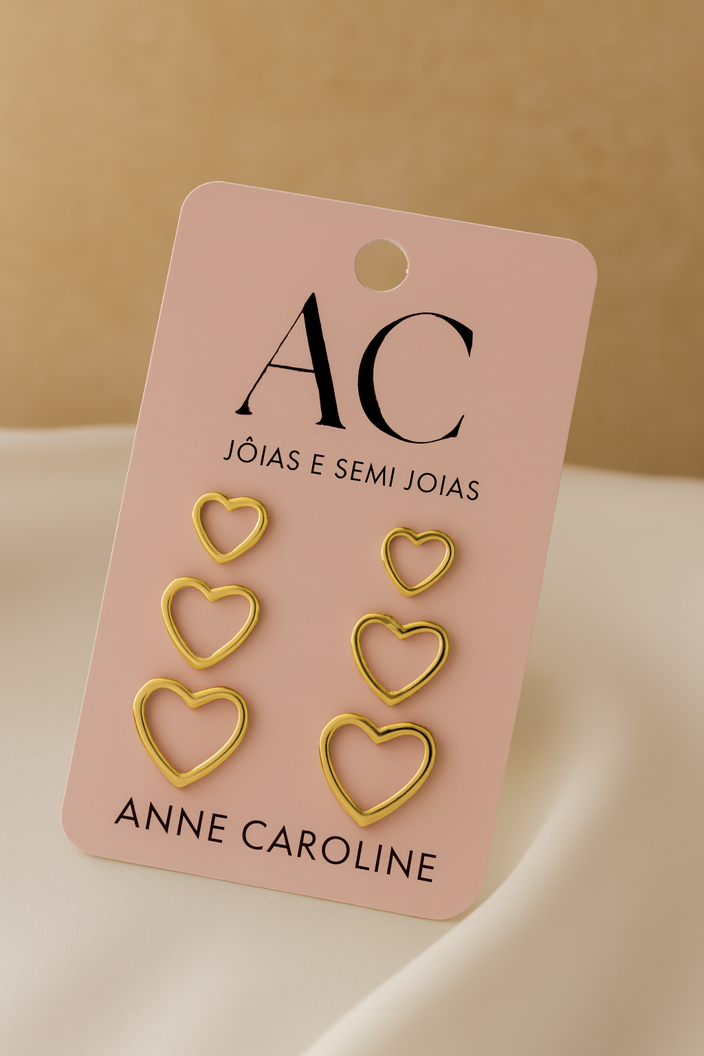 💛✨Brinco Trio de Coração Vazado em Ouro 18k - Imagem 2