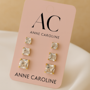 ✨🔶Brinco Trio no Quadrado com Aplicação de Zircônia em Ouro 18k